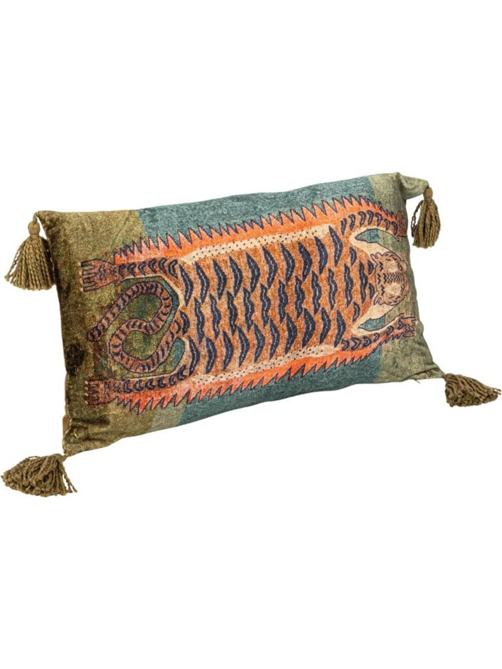 Multicolor Cotton Velvet Tiger Lumbar Pillow with Tassels - Cozy Home Decor